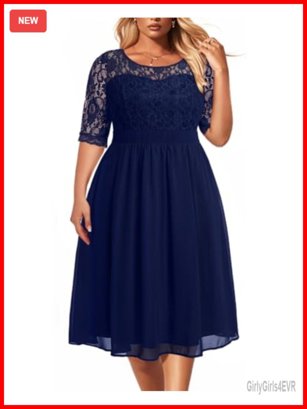 Plus Size Cocktail Midi Dress Lace Chiffon A-Line Formal Wedding Guest